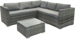 Loungeset Charles met glasplaat lichtgrijs tuinset hoekbank wicker