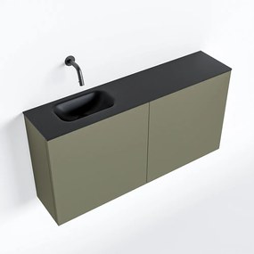 Zaro Polly toiletmeubel 100cm army met zwarte wastafel zonder kraangat links