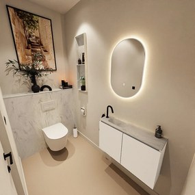 Mondiaz Ture DLux toiletmeubel 80cm talc met wastafel opalo links met kraangat