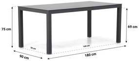 Dining Tuintafel   180 x 90 cm Aluminium Grijs  Madras