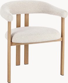 Bouclé eetstoelen Giuditta met armleuningen en poten in houtlook, 2-delig