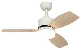 Buiten plafondventilator wit met hout print 91.3cm incl. LED dimbaar met afstandsbediening IP44 - Toledo