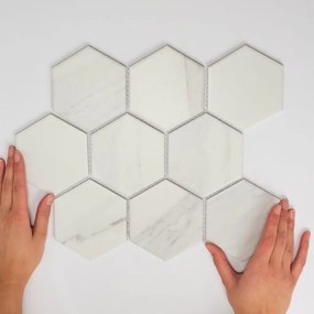 The Mosaic Factory Barcelona mozaïektegel - 25.6x29.6cm - wand en vloertegel - Zeshoek/Hexagon - Porselein Carrara White Mat AMH95003