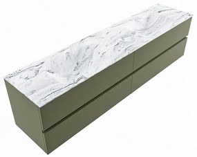 Mondiaz Vica DLux badmeubel 200cm army 4 lades met wastafel glace dubbel 2 kraangaten