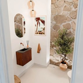 Mondiaz Joya DLux 50cm toiletmeubel ronding rechts ruby met wastafel faye links zonder kraangat lava