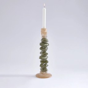 Tweekleurig geblazen glazen kandelaar, 35 cm hoog, QIMERA