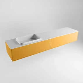 Mondiaz Erin 200cm badmeubel Ocher met 2 lades en witte wastafel links 1 kraangat