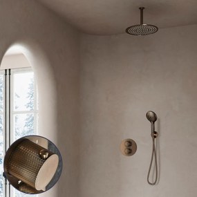 Saniclear Antique Curved inbouw regendouche rond met 20cm hoofddouche, plafondarm en 2 standen handdouche verouderd messing