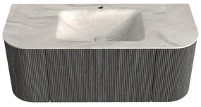 Mondiaz Kurve-dlux 110cm badmeubel ronding links/rechts shadow met 1 lade en 2 deuren en wastafel cloud midden 1 kraangat ostra
