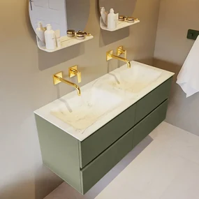 Mondiaz Vica DLux badmeubel 120cm army 4 lades met wastafel opalo dubbel zonder kraangat