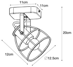 Industriële Spot / Opbouwspot / Plafondspot antraciet met hout verstelbaar - Arthur Industriele / Industrie / Industrial E27 vierkant Binnenverlichting Lamp