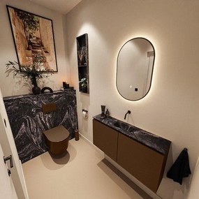 MONDIAZ TURE-DLUX 100cm toiletmeubel Rust. EDEN wastafel Lava positie midden. Zonder kraangat. TUREDX100RUSM0LAV