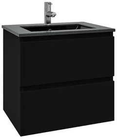 Adema Chaci Badkamermeubelset - 60x46x57cm - 1 keramische wasbak zwart - 1 kraangat - 2 lades - mat zwart SW1212760/SW761654
