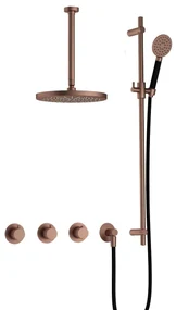 Hotbath Cobber IBS70 inbouwdouche met ronde handdouche, 30cm plafondbuis, 30cm hoofddouche en glijstang geborsteld koper PVD