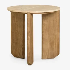 Lavinia Ronde Bijzettafel Ø50 Cm In Natuursteen En Mangohout Travertine & Natuurlijk Hout & Ø50 Cm - Sklum