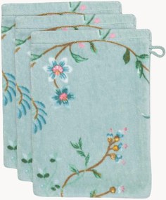 Velours & terry washhanddoeken Les Fleurs, 3-delig