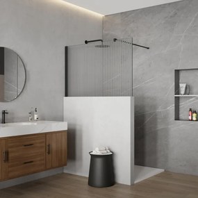 Fortifura Galeria Halfhoge Inloopdouche - 140x80cm - ribbelglas - 8mm - nano - met profielset en stabilisatiestang - Mat Zwart SW1235452 SW797905