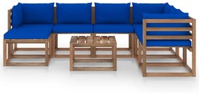 vidaXL 8-delige Loungeset met blauwe kussens