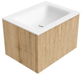 Mondiaz Kurve 60cm badmeubel oak met 1 lade en wastafel cloud midden 1 kraangat