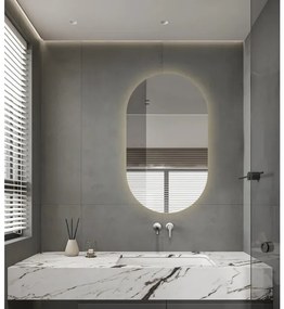 Adema Shine Badkamerspiegel - 70x120cm - Ovaal - horizontale / verticale plaatsing - indirecte LED verlichting - Spiegelverwarming - Infrarood SW11-70120