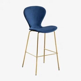 Hoge Kruk In Fluweel Uit Blauw & ↑75 Cm & Goud - Sklum