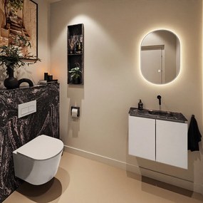 Mondiaz Ture DLux toiletmeubel 60cm linen met wastafel lava rechts zonder kraangat