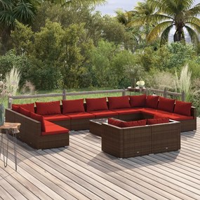 vidaXL 13-delige Loungeset met kussens poly rattan bruin