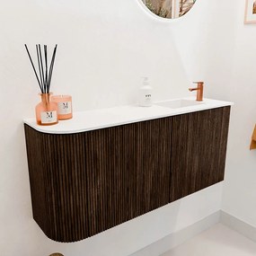 Mondiaz Joya 90cm toiletmeubel ronding links walnut met wastafel faye rechts 1 kraangat talc