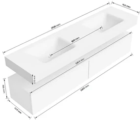 Zaro Alan badmeubel 180cm urban 2 lades met vrijhangende wastafel cloud dubbel 2 kraangaten urban