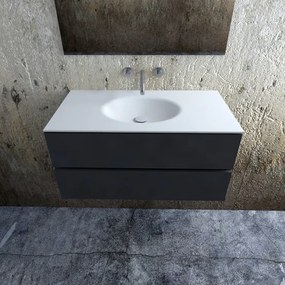 Zaro Sevilla Solid Surface badmeubel 100cm mat antraciet zonder kraangat spoelbak midden