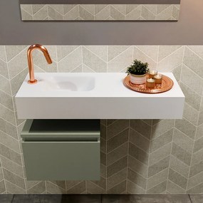 Mondiaz Andor toiletmeubel 40cm army met witte wastafel 80cm links met kraangat