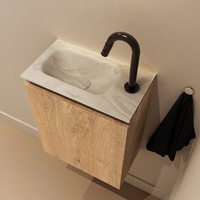 Mondiaz Ture DLux toiletmeubel 40cm washed oak met wastafel ostra links met kraangat