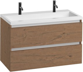 Saqu Gaia voorgemonteerd badmeubel met aluminium greeplijst incl. mat witte wastafel 100x51,5cm wild eiken