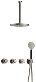 Hotbath Cobber IBSW70 Regendoucheset inbouw - 30cm plafondarm - 30cm ronde hoofddouche - 3 standen handdouche - Geborsteld nikkel IBSW70GN135