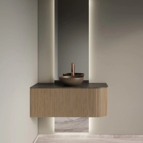 Gliss Design Alluro badmeubel ribbelfront met ronding rechts 100cm mist en zwart leisteen toppaneel