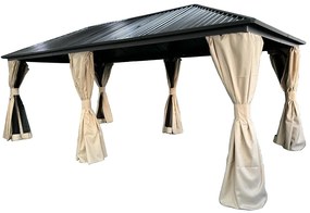 Metalen tuinhuisje Sardinië 3x6 met gordijnen Garden Point beige