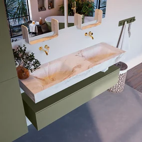 Mondiaz Alan DLux badmeubel 150cm army 1 lade met wastafel frappe dubbel zonder kraangat