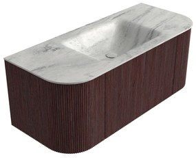 Mondiaz Kurve-dlux 110cm badmeubel ronding links/rechts ruby met 1 lade en 2 deuren en wastafel cloud midden zonder kraangat opalo