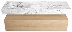 Mondiaz Alan DLux badmeubel 150cm washed oak 1 lade met wastafel glace links 1 kraangat