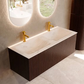 Mondiaz Kurve-dlux 120cm badmeubel ruby met 1 lade en wastafel leaf dubbel 2 kraangaten ostra