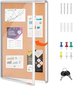 VEVOR 36"x24" gesloten kurkbord met aluminium frame - afsluitbaar prikbord met acryl deur en 2 sleutels - weerbestendige wanddisplay voor school, thuis, kantoor