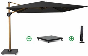 Platinum Challenger zweefparasol 3x3m T2 premium teaklook frame (incl. voet en hoes) faded black
