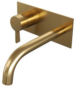 Brauer Gold Edition ColdStart wastafelkraan inbouw gebogen uitloop met achterplaat model E2 geborsteld messing PVD