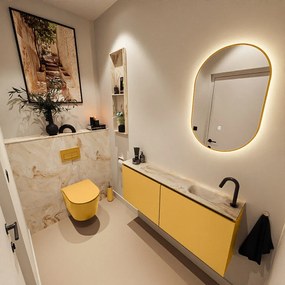 Mondiaz Ture DLux toiletmeubel 120cm ocher met wastafel frappe rechts met kraangat