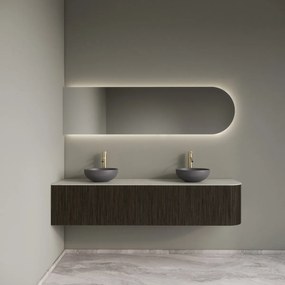 Gliss Design Alluro badmeubel ribbelfront met ronding rechts 180cm charcoal en wit marmer toppaneel