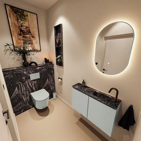 Mondiaz Ture DLux toiletmeubel 80cm greey met wastafel lava rechts met kraangat