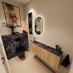 Mondiaz Ture DLux toiletmeubel 120cm washed oak met wastafel lava links met kraangat