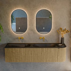 Mondiaz Kurve 165cm badmeubel ronding rechts dusk met 2 lades en 1 deur en wastafel big small dubbel/links zonder kraangat urban