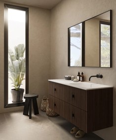 Muebles Avila badmeubel ribbelfront 120cm walnoot met wastafel rechts zonder kraangat