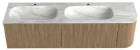 Mondiaz Kurve-dlux 165cm badmeubel ronding rechts dusk met 2 lades en 1 deur en wastafel stor small dubbel/links 2 kraangaten opalo